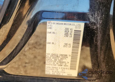 2016 Nissan Altima 3.5Sl z USA, uszkodzony, nr VIN 1N4BL3AP6GC139691